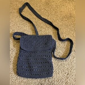 Elegant Navy Blue Crochet Crossbody Bag